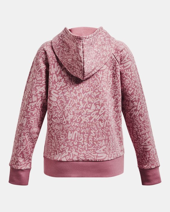 Girls' UA Rival Fleece Printed Hoodie in Pink image number 1